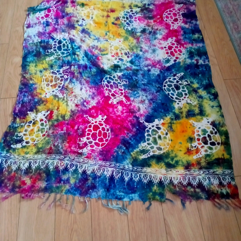 Colorful Tie Dye Turtle Print Swim Suit Cover up